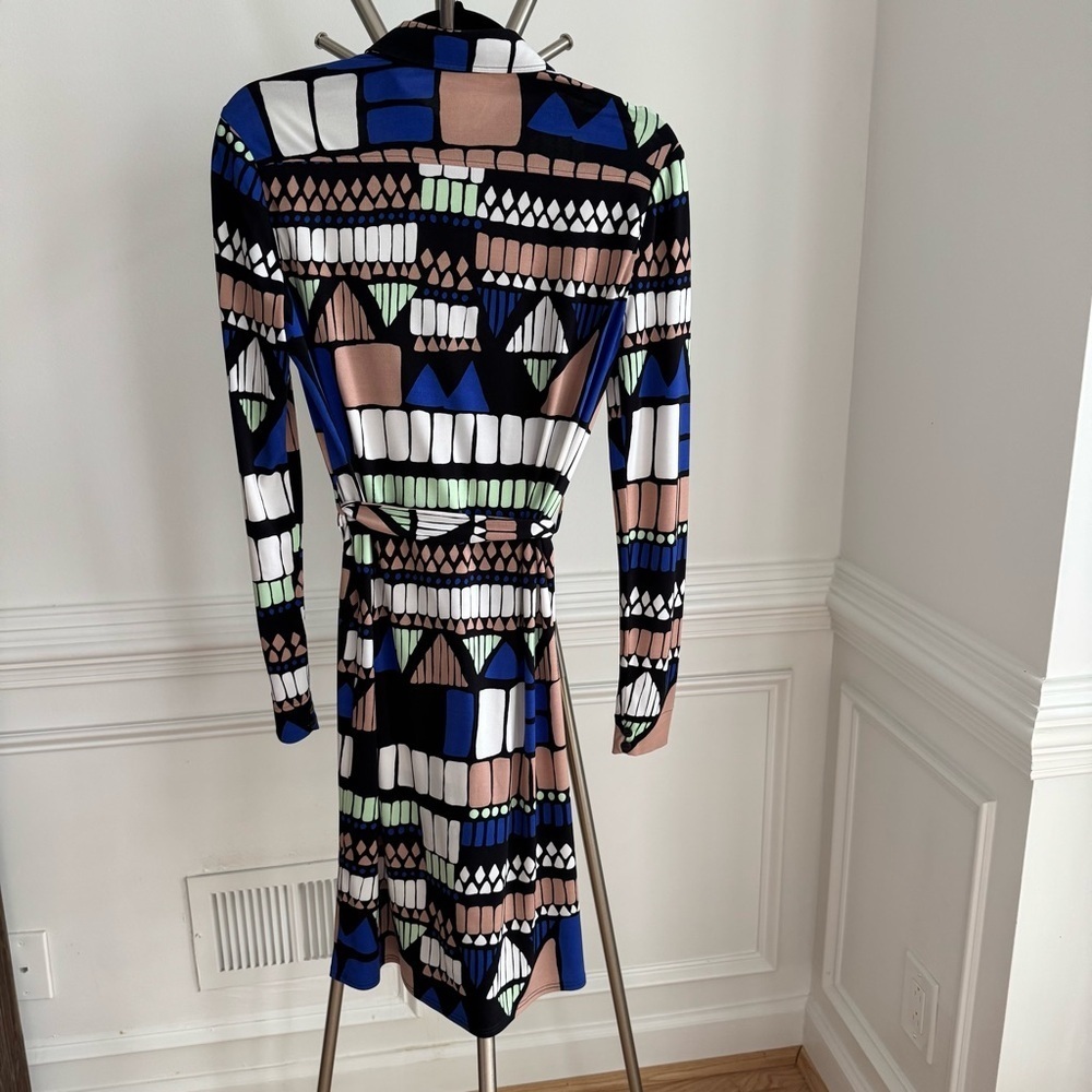 Tibi Long Sleeve Abstract Blue, Black, White Midi Dress Size Small - Picture 4 of 4